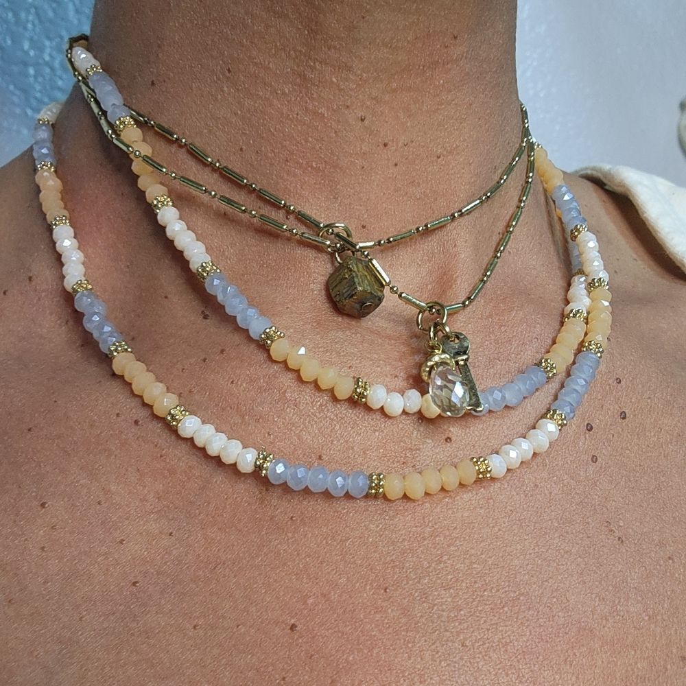 NWT 2 strand Peach Grey Pink Gold tone Crystal necklace